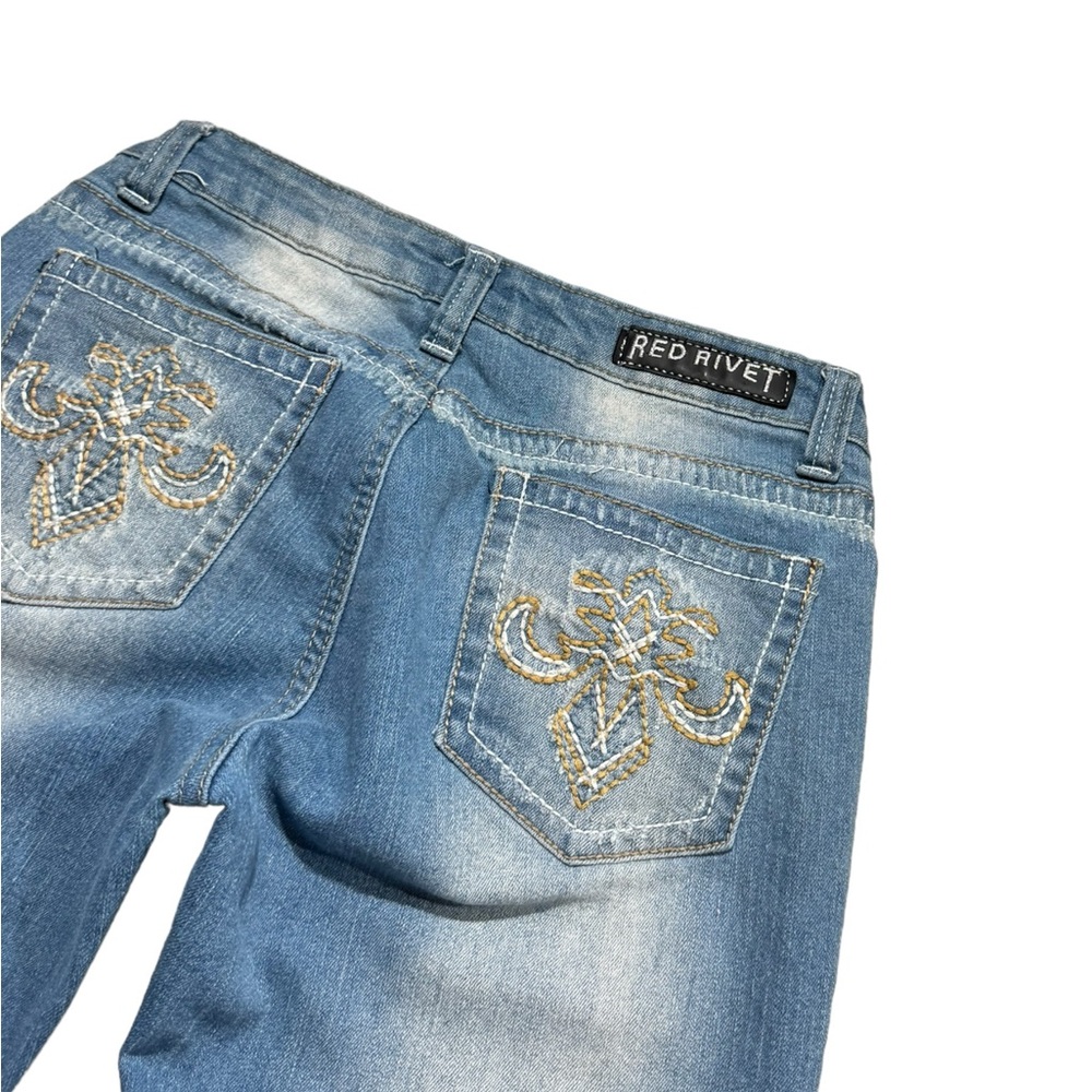 2000s Red Rivet Flare Jeans - Picture 4 of 7